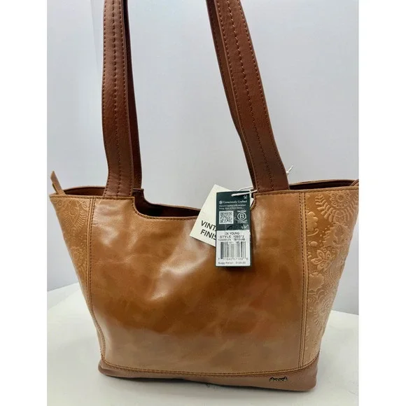 The Sak De Young Tote Bag Brown Leather Embossed Floral Shoulder Bag - Picture 2 of 10